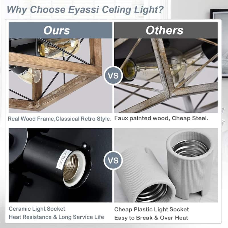 4 lights farmhouse Flush Mount Light Fixture,Suitable For Bedrooms, Kitchens, Living Rooms
