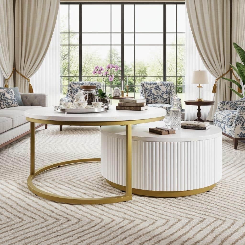 Modern Round Nesting Coffee Table Set with Fluted Base by Harper&Bright Designs