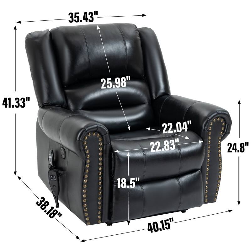 Geniune Leather Power Lift Recliner with Heat Massage & USB Ports - 350 lbs Capacity