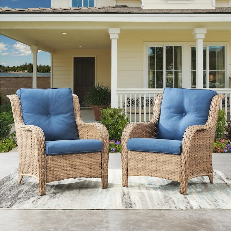 Gymojoy Patio Club Chair All-Weather Rattan Chair - Yellow - Blue