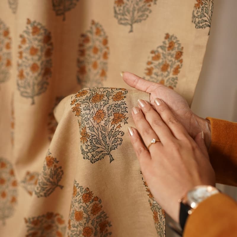 Fabdivine Hand Block Floral Window Drape or Curtain Home Accent Decorative