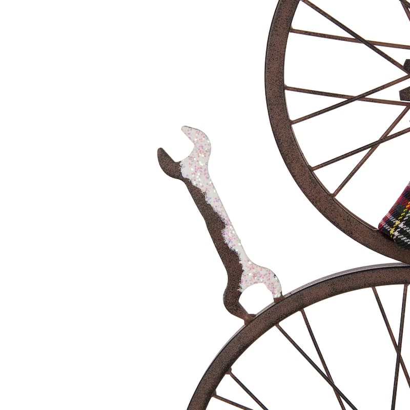 Glitzhome 34"H Christmas Metal Bike Wheel Snowman with Scarf Porch Decor