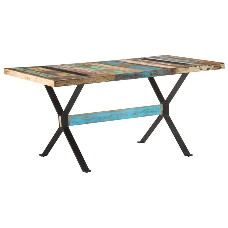 vidaXL Dining Table Wooden Dinner Bistro Table for Dining Room Kitchen Office - 63"x31.5"x29.9" Solid Reclaimed Wood - Multicolour