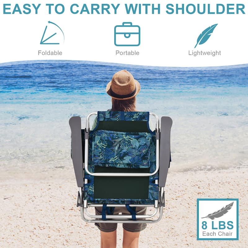 2-Pack Folding Backpack Beach Chair 5-Position Outdoor Reclining - See Details
