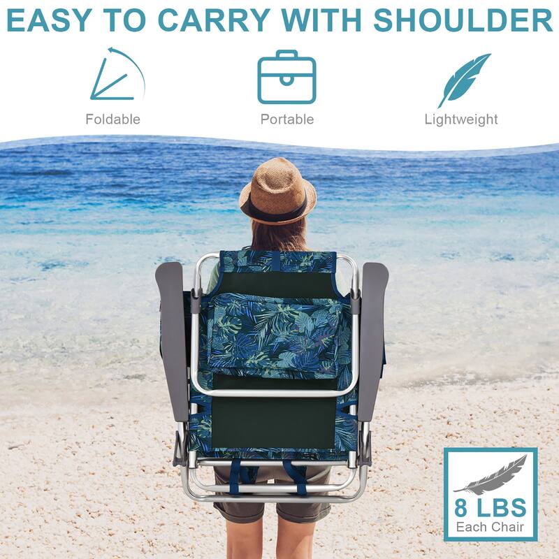 Costway 2-Pack Folding Backpack Beach Chair Table Set 5-Position