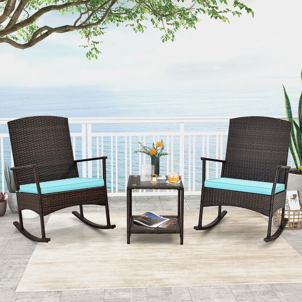Costway 3 Piece Patio Rocking Set Wicker Rocking Chairs with 2-Tier - See Details
