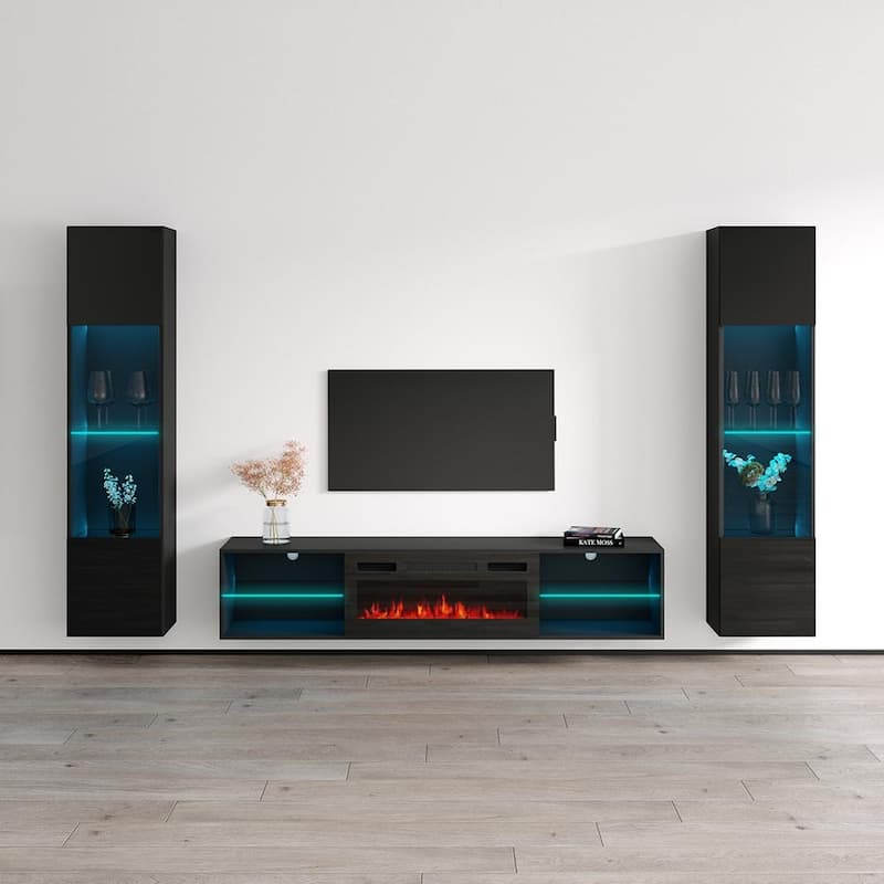 Lima BL-EF Floating Fireplace Entertainment Center - 42 - Black