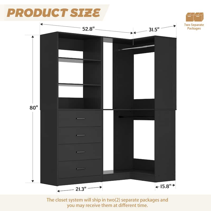 Cimly Set of 2 Corner Closet Organizer, Freestanding Closet System with Wooden Drawers