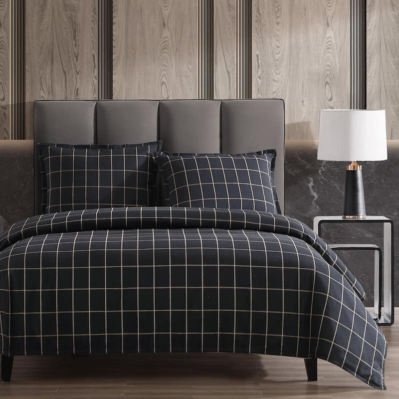 HiEnd Accents Windowpane Plaid Modern Rustic Bedding 3 Piece Duvet Cover Set