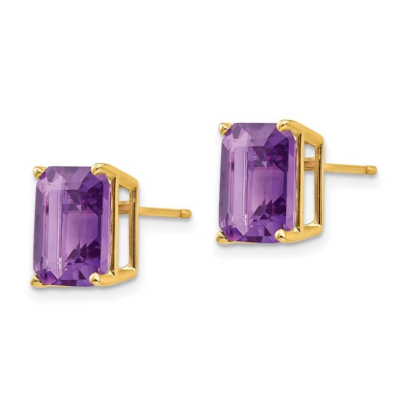 Curata 14k Yellow Gold Post 10x8mm Emerald Cut Amethyst Earrings
