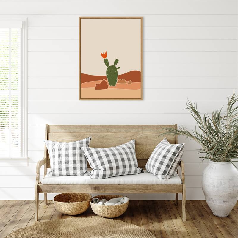 Southwest Cactus Bloom by Little Dean Framed Canvas Wall Art Print - Sylvie Natural