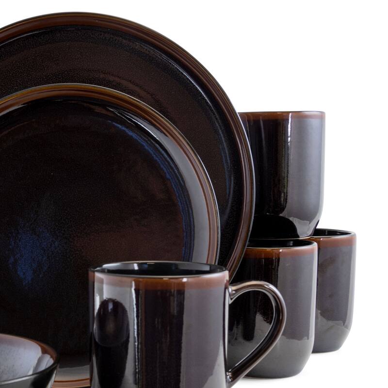 Elama Midnight Sun 16 Pc Round Stoneware Dinnerware Set in Metallic