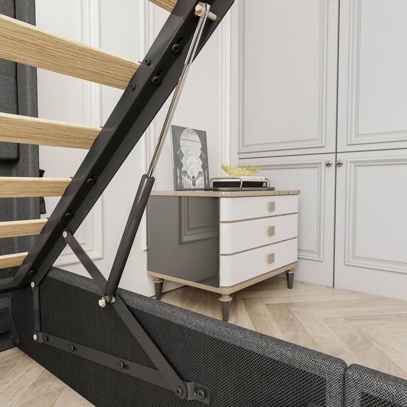 Modern Wingback Platform Bed with Gas Lift Storage