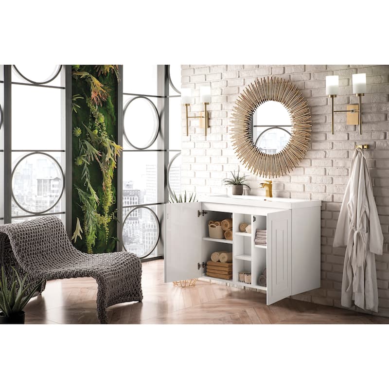 James Martin Vanities Alicante 39.5" Single Vanity Cabinet, w/ White Glossy Composite Stone Top