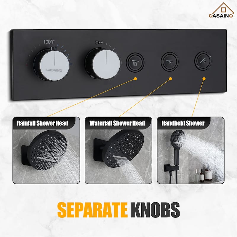 Luxury Thermostatic Shower System 5-Spray Patterns 16" Round Wall Mount Fixed and Handheld Shower Head - 15.7" x 15.7"