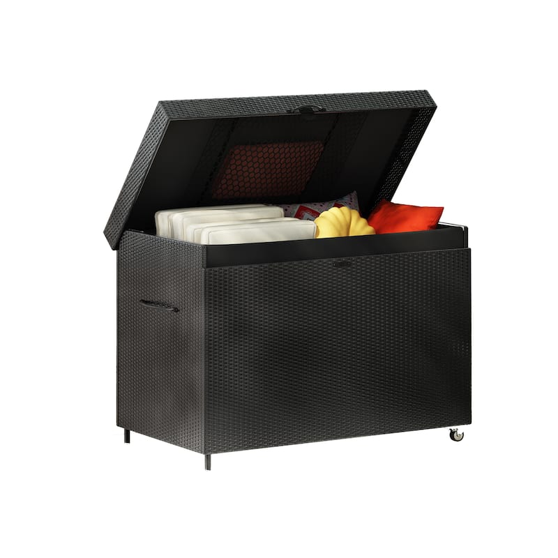 230 Gallon Wicker Deck Box with Wheels,All-Weather Outdoor Storage Box,Rattan Storage Bin for Patio Furniture