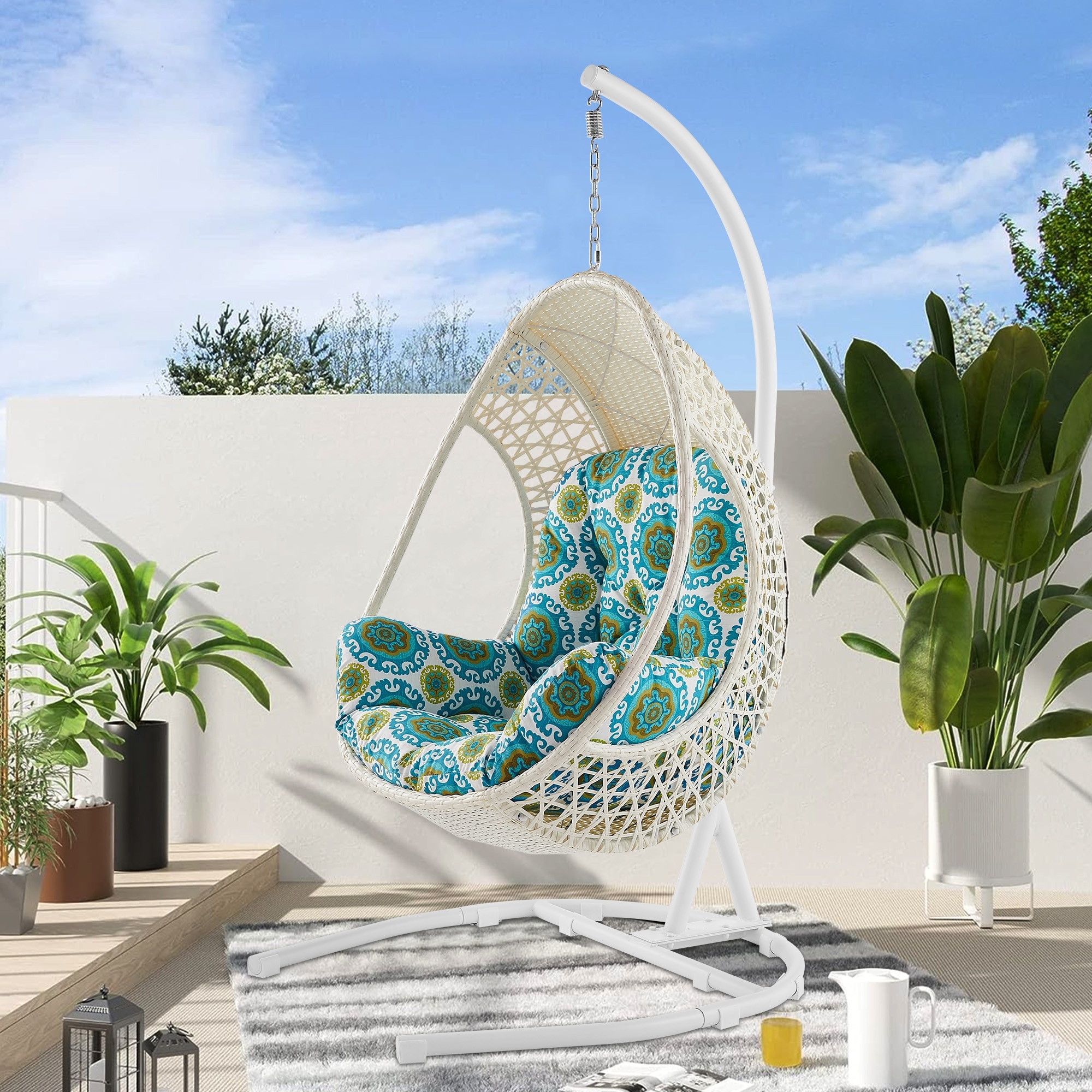 Hanging Egg Chair, Patio Wicker Hanging Basket Swing Chair