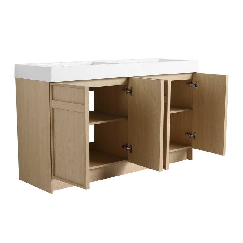 Double Sink Bathroom Vanity with Resin Basin, Soft-Closing Doors, Adjustable Shelves, Scratch