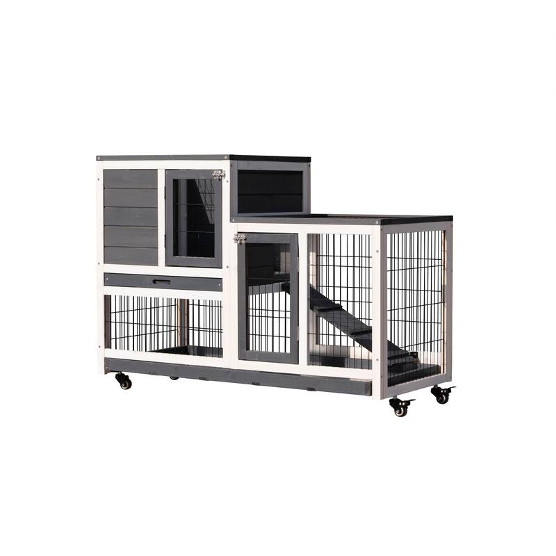 Removable wooden outdoor rabbit hutch with Wheels, Ramp