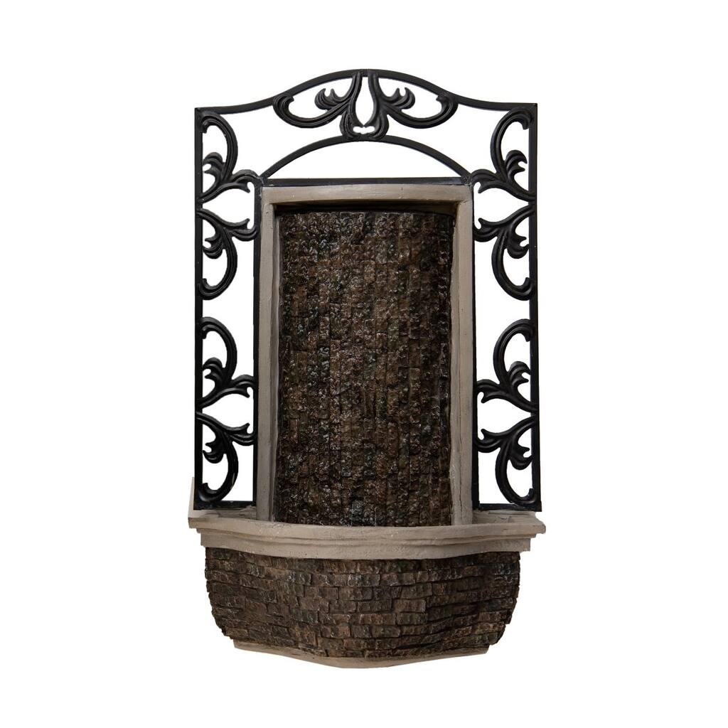 XBrand 30.31" H Stone/Black Polyresin and Metal Indoor Outdoor Wall Mounted Waterfall Fountain with Pump, Wall-Hanging Fountains