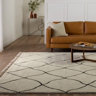 Treble Trellis Ivory/ Black Area Rug.
