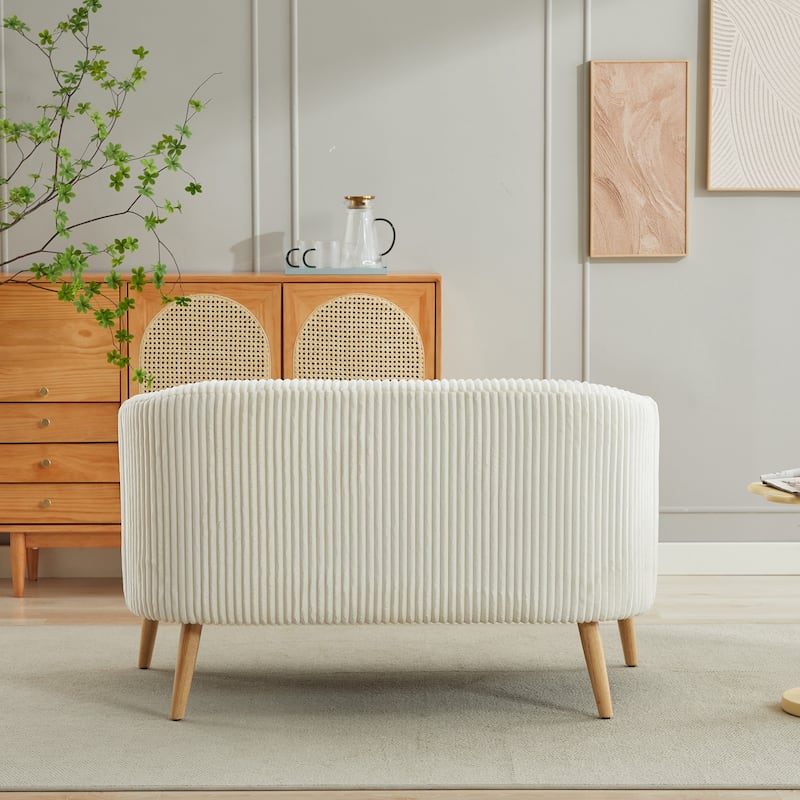 50.78" Modern Loveseat Couch Sofa, Corduroy Fabric Upholstered 2-Seat Sofa, Loveseat with Wooden Walnut Legs