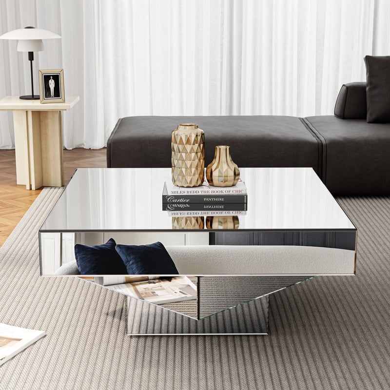 Glam Triple Mirror Coffee Table Accent Table