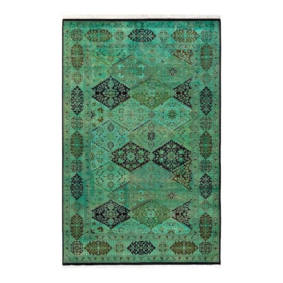 Overton Hand Knotted Wool Vintage Inspired Modern Contemporary Overdyed Multi Area Rug - 6' 1" x 9' 4"