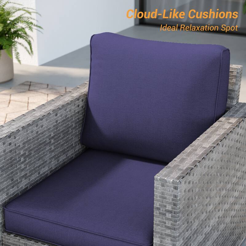 LIVOOSUN 5Pcs Patio Gray Rattan Outdoor Furniture Swivel Rocking Sofa Set