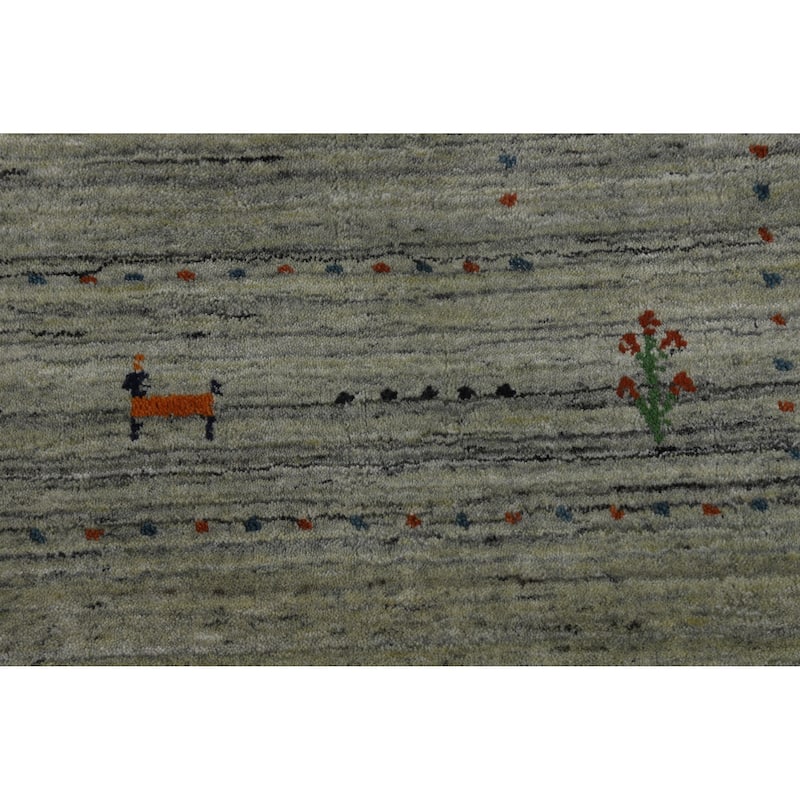 Striped Green Gabbeh Indian Area Rug Handmade Wool Carpet - 5'0" x 8'1"