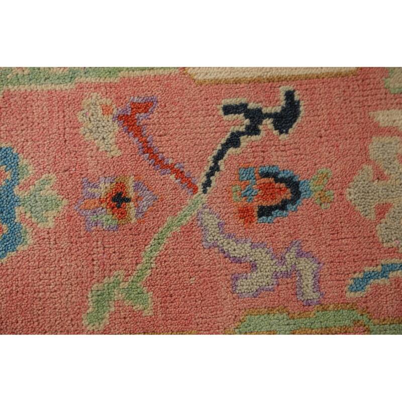 Pink Oushak Indian Runner Rug Handmade Wool Carpet - 2'7"x 7'9"