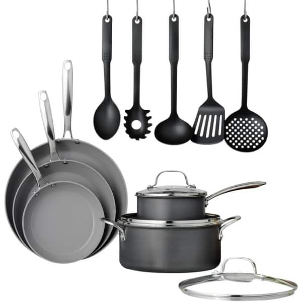 slide 2 of 8, Granitestone Pro Hard Anodized 13 Piece Nonstick Cookware Set with Utensils