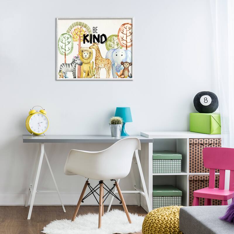 Stupell Be Kind Jungle Animals Framed Giclee Art Design By Kim Allen