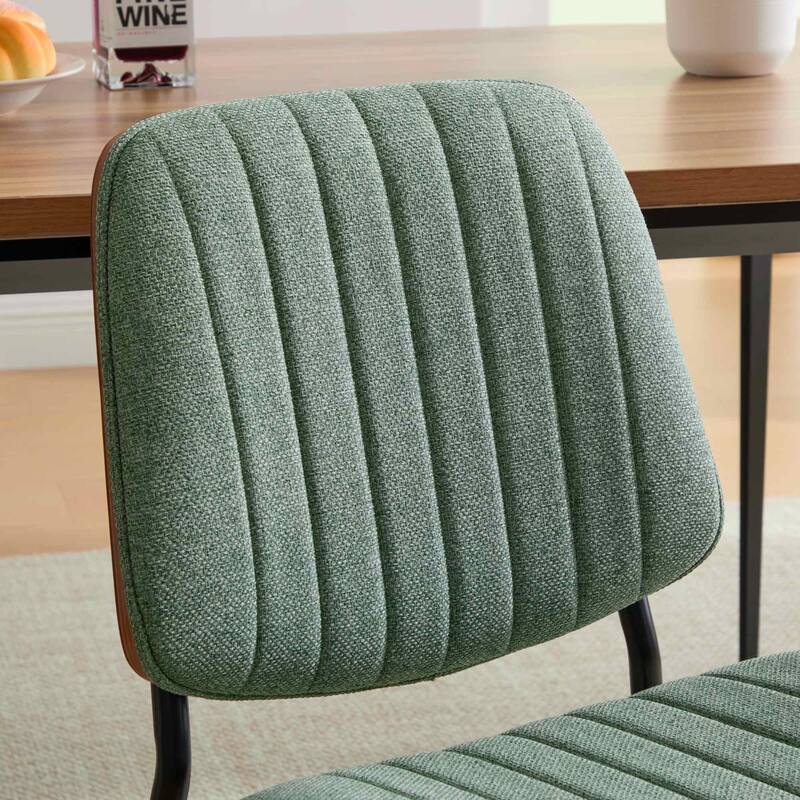 Linen Upholstered Dining Chairs Set of 2, Kitchen Chairs with Walnut Bentwood Back, Armless Side Chairs with Metal Tapered Legs