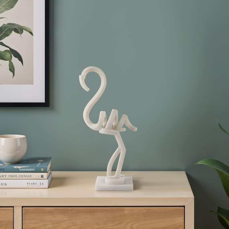 Resin Flamingo Sculpture Modern Abstract Figurine - 19" White - 9" x 4.5" x 18.75"