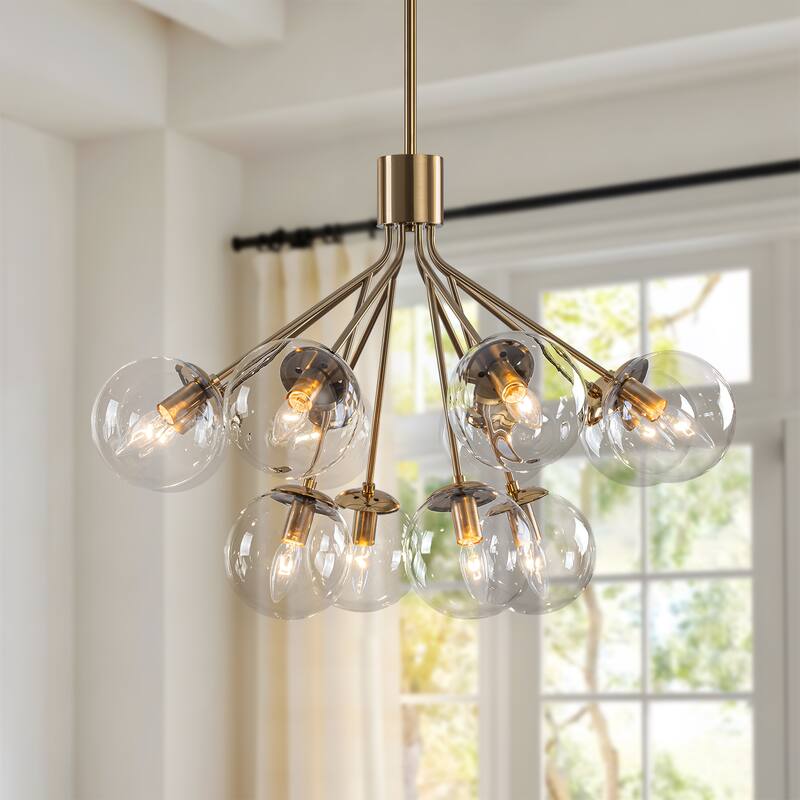 Starsky 12-Light Modern Bubble Seeded Glass Chandelier - Gold