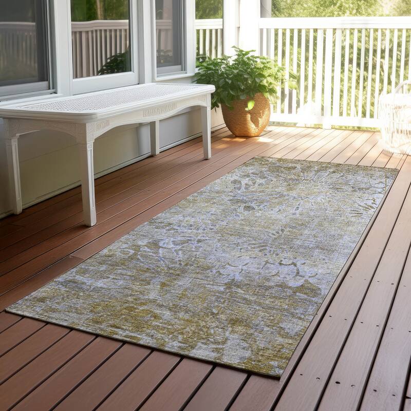 Machine Washable Indoor/ Outdoor Modern Floral Chantille Rug - Wheat - 2'3" x 7'6"