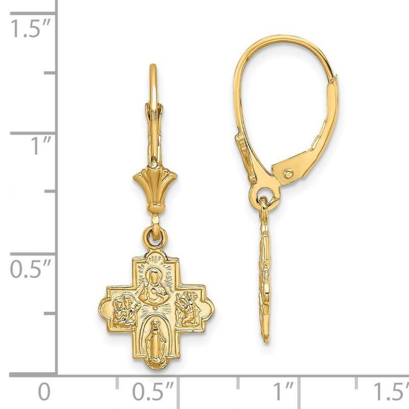 Curata 14k Yellow Gold Small 4 Way Medal Pendant Necklace Leverback Earrings - 12.3x11.2mm