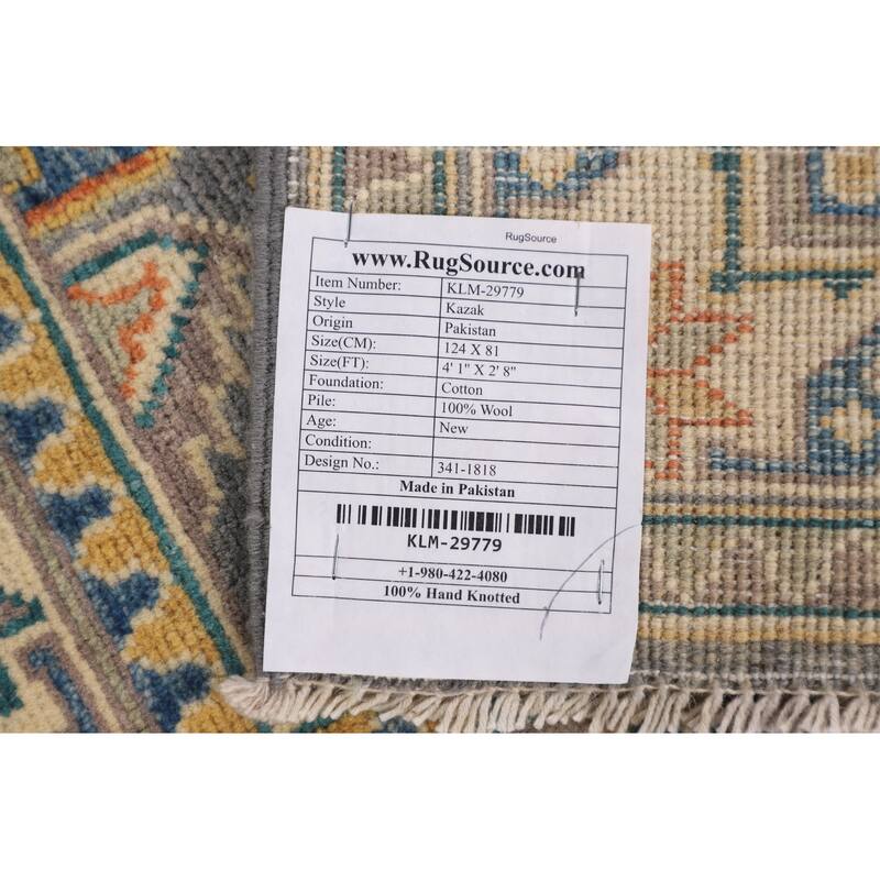 Grey Traditional Kazak Foyer Rug Hand-Knotted Wool Carpet - 2'8" x 4'1"