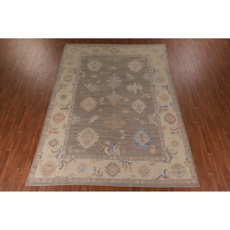 Vegetable Dye Oushak Oriental Area Rug Handmade Beige Wool Carpet - 8'11" x 12'1"