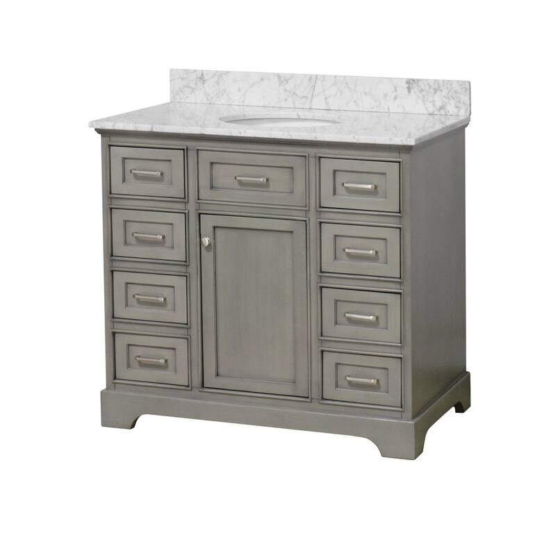 KitchenBathCollection Aria 42" Bathroom Vanity with Carrara Marble Top