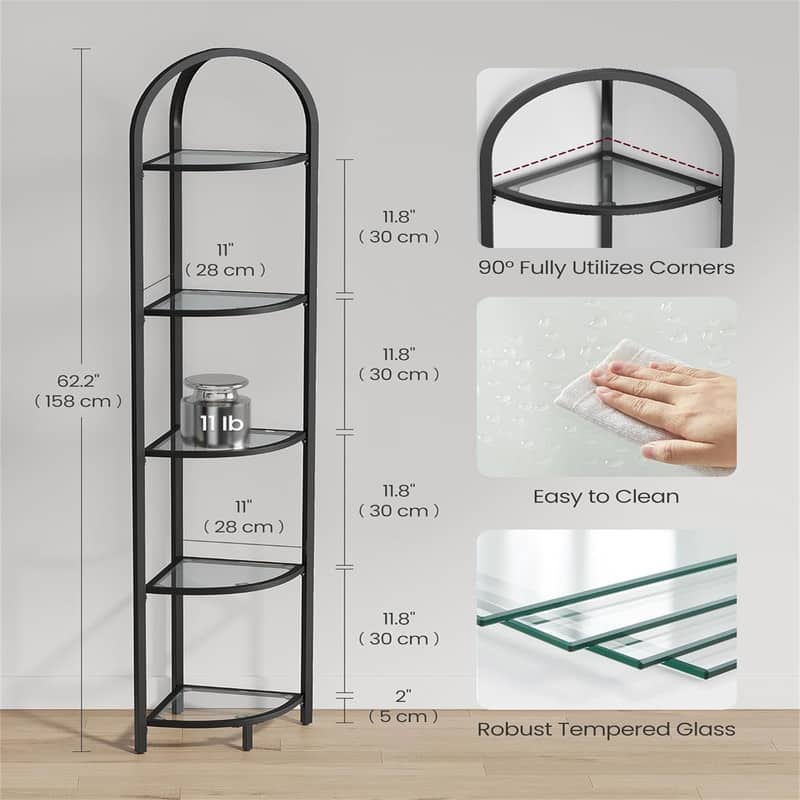 5-Tier Corner Shelf Stand - 11"D x 11"W x 62.2"H