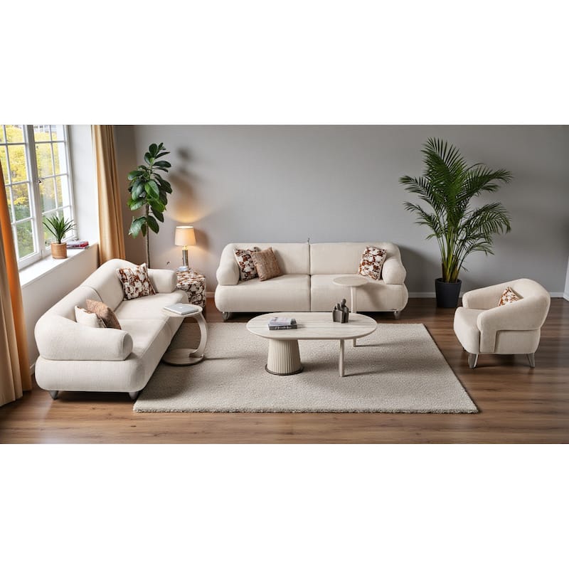Ledge 2 Pieces Living Room Sets 1 Sofa 1 Loveseat - Cream