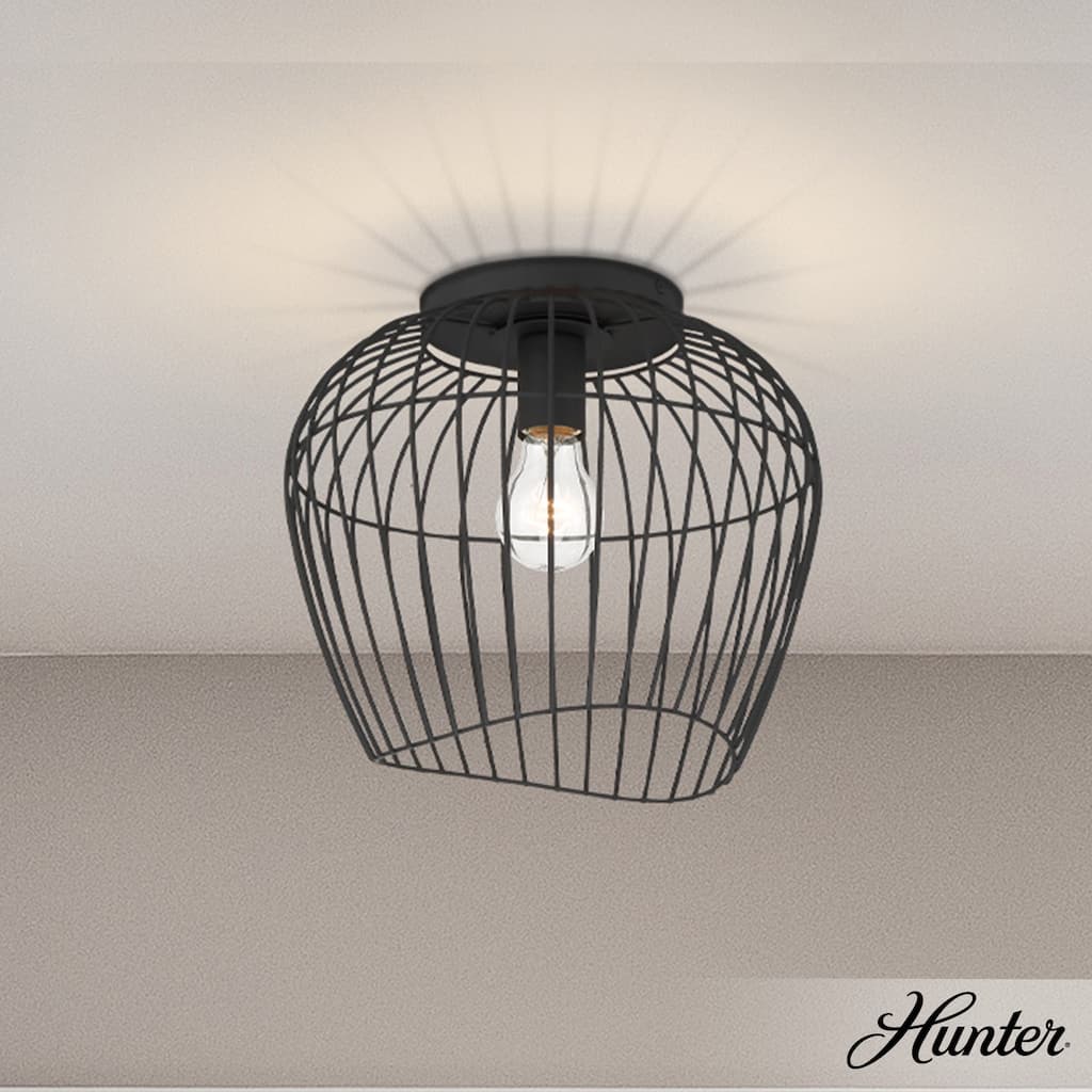 Hunter Redding Matte Black 1 Light Flush Mount - Industrial - Hallway, Bathroom, Entryway, Patio