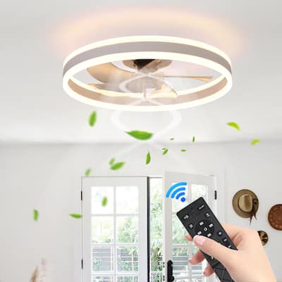 Cusp Barn 20in. Modern Industrial LED Ceiling Fan with Light, 6 Speed Reversible White Ceiling Fan Light With Remote Control