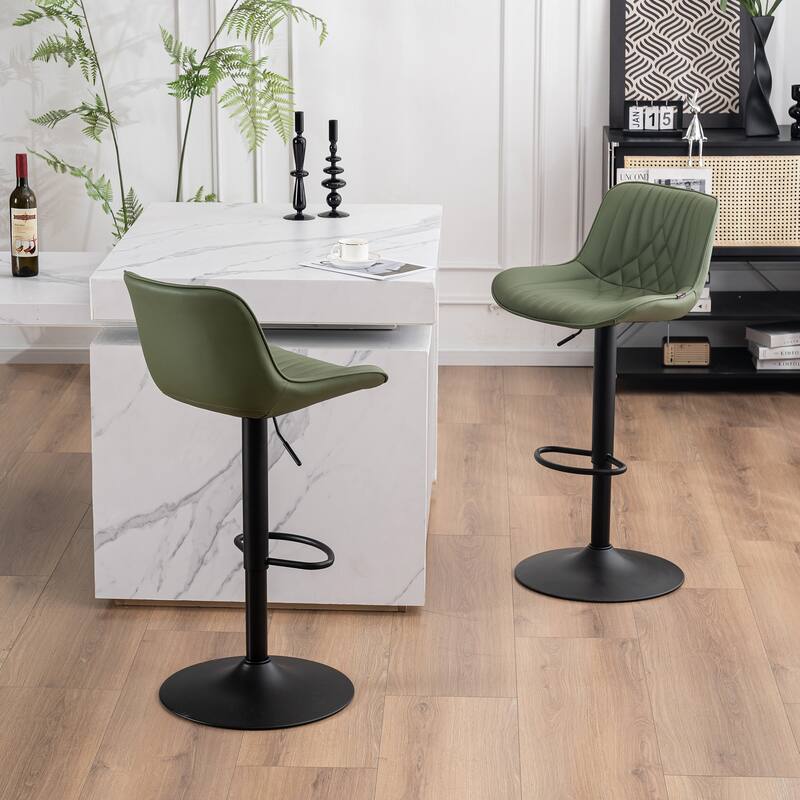 Adjustable Bar Stools Set of 2, Faux Leather Swivel Bar Chairs