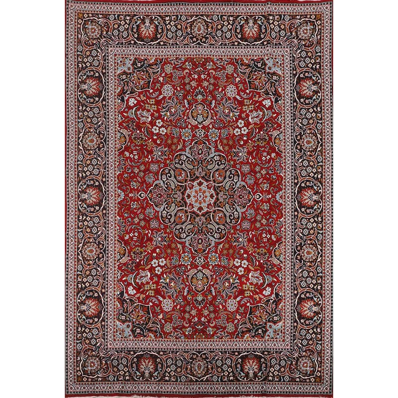 Floral Red Kashan Turkish Area Rug Machine-Made Oriental Carpet - 9'7" x 12'10"
