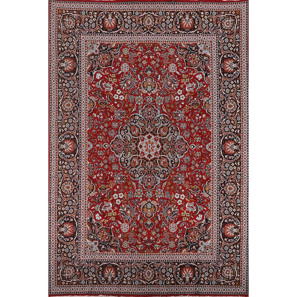 Floral Red Kashan Turkish Area Rug Machine-Made Oriental Carpet - 9'7" x 12'10"