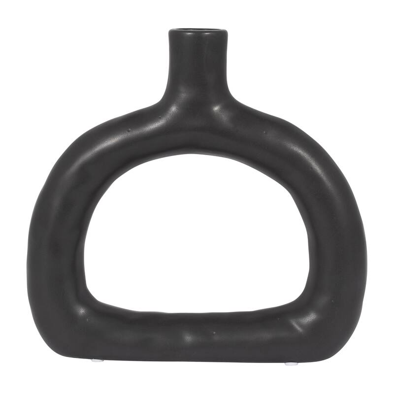 Sagebrook Home Ceramic 8" Textured Wide Cutout Vase, Oval, 7.87"H, Solid Color - Black - 8.26" x 1.57" x 7.87"