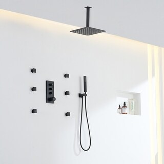 3 Functions 12 Inch Ceiling Mounted Thermostatic Shower System in Matte ...